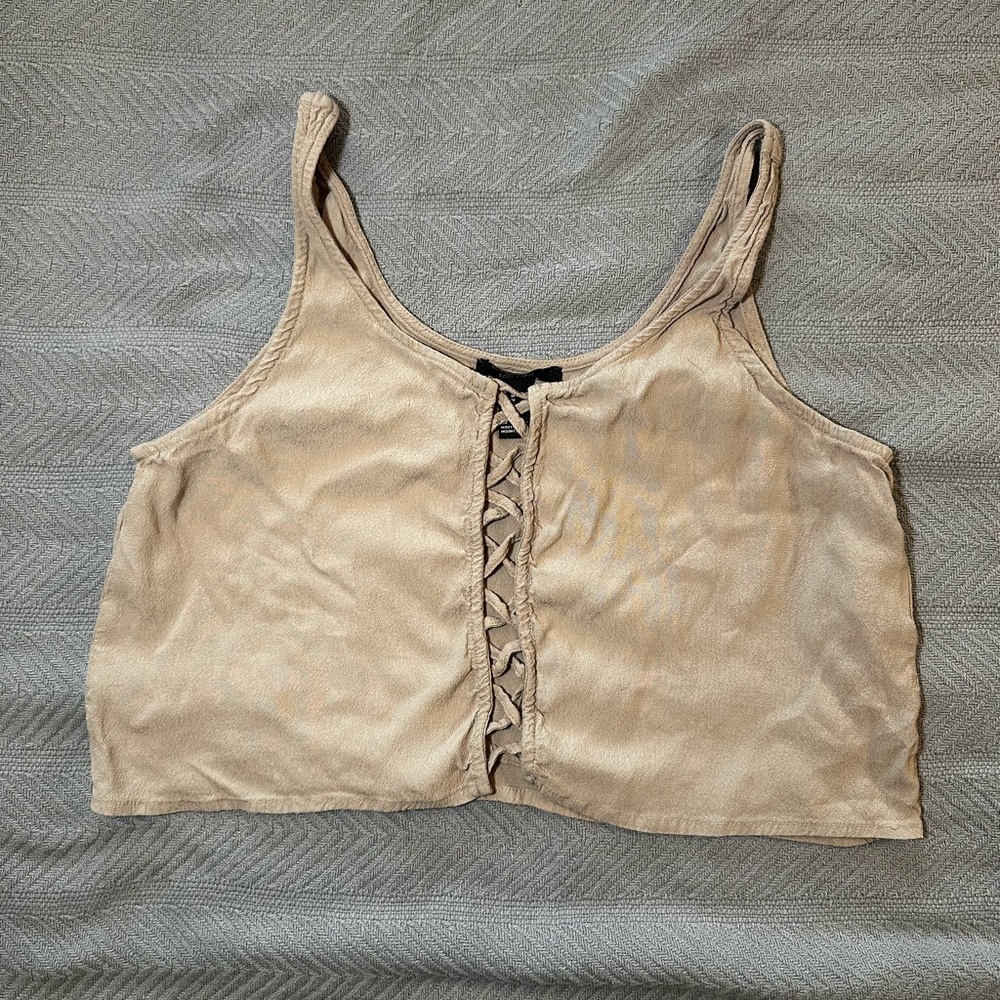 Forever 21 Beige Crop Top with Lace-Up Detail